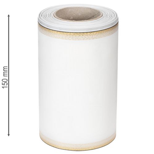 Elegant moiré kransbånd med guldkant, bryllupsdekoration, sørgebånd, hvidt 150 mm x 25 m | Floristik24.dk