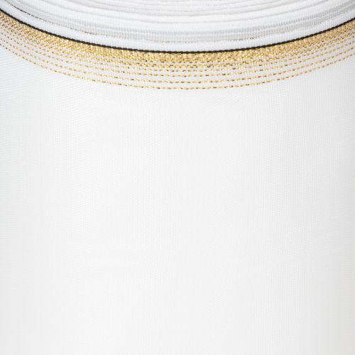 Elegant moiré kransbånd med guldkant, bryllupsdekoration, sørgebånd, hvidt 150 mm x 25 m | Floristik24.dk