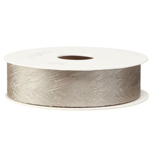 Artikel Elegant silkebånd med fjerprint i sølv - perfekt til festlige dekorationer bredde 25mm længde 15m