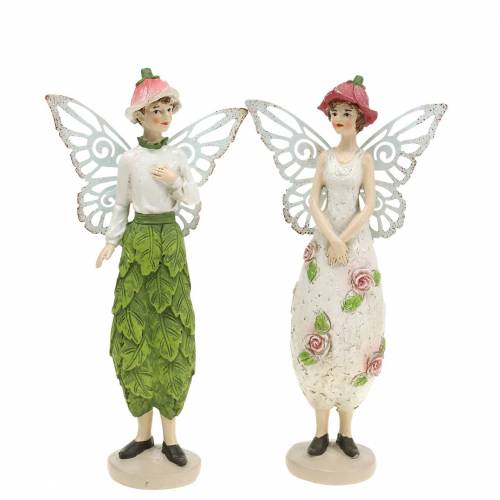 Floristik24 Deco figur alf elf par hvid, lyserød, grøn H20cm 2stk