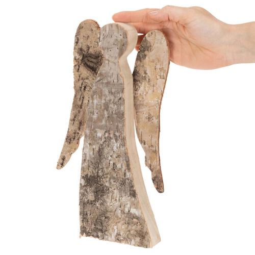 Englefigur lavet af træ med birkebark, 30 cm | Floristik24.dk