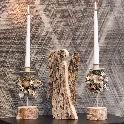 Englefigur lavet af træ med birkebark, 30 cm | Floristik24.dk