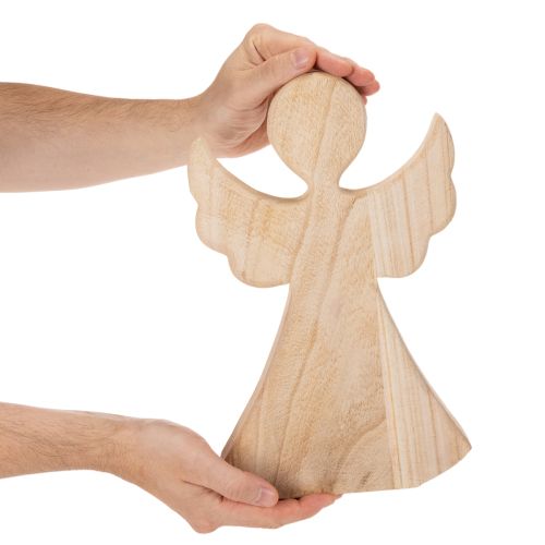 Dekorativ træengelfigur lavet af lyst naturtræ, juledekoration, 30 cm | Floristik24.dk