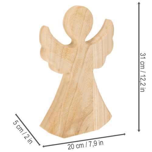 Dekorativ træengelfigur lavet af lyst naturtræ, juledekoration, 30 cm | Floristik24.dk