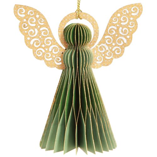 Floristik24 Angel honeycomb papir dekoration julegrøn guld 12cm 4 stk