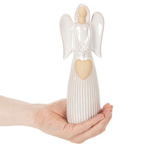 Englefigur med hjertedekoration i cremehvid, 23 cm | Floristik24.dk