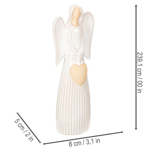 Englefigur med hjertedekoration i cremehvid, 23 cm | Floristik24.dk