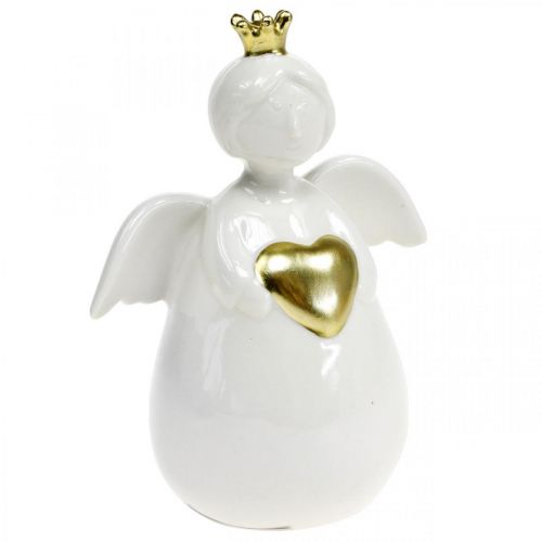 Floristik24 Engelfigur keramisk hvid, gylden skytsengel 10 × 6,5 × 13 cm 3stk