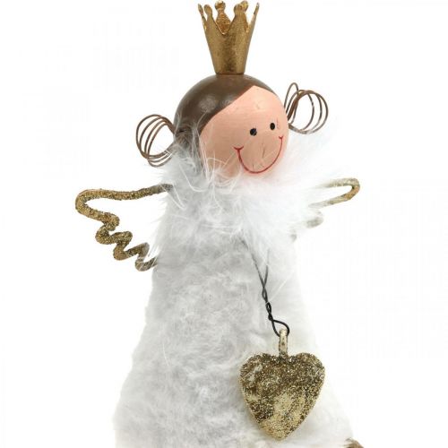 Artikel Englefigur siddende juledekoration træ metal hvid H12cm