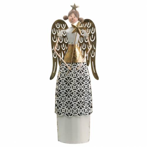 Floristik24 Dekorativ engle metal hvid, gylden Ø10cm H32cm