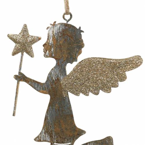 Floristik24 Dekorativ engel med tryllestav til at hænge metal gyldent, sølv 15,5 cm × 9,5 cm 3 stk.