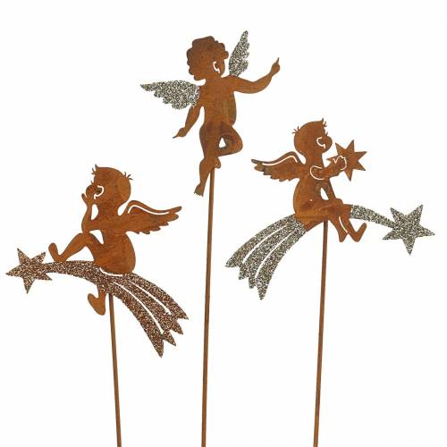 Floristik24 Dekorativ stik engel rustfrit stål glitter metal H24-25cm 12stk