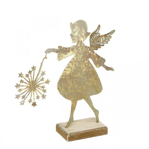 Floristik24 Dekorativ engel med mælkebøtte, adventsdekoration af metal, juleengel gyldent antikt look H21cm