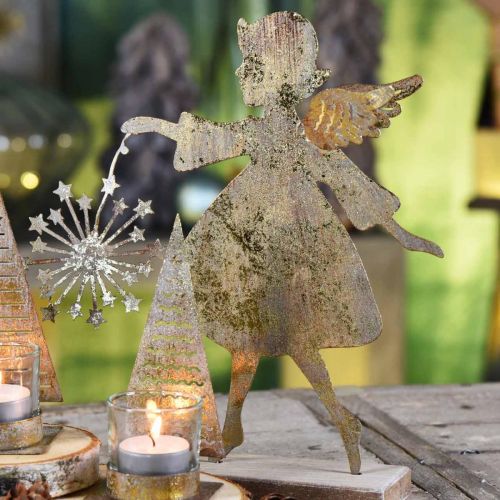 Floristik24 Dekorativ engel med mælkebøtte, adventsdekoration af metal, juleengel gyldent antikt look H21cm