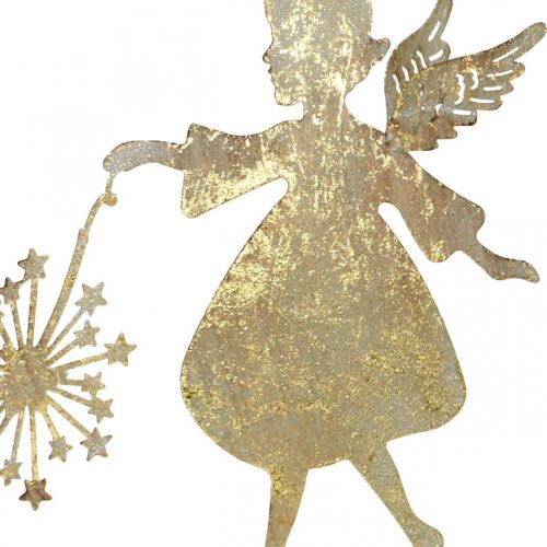 Floristik24 Dekorativ engel med mælkebøtte, adventsdekoration af metal, juleengel gyldent antikt look H21cm