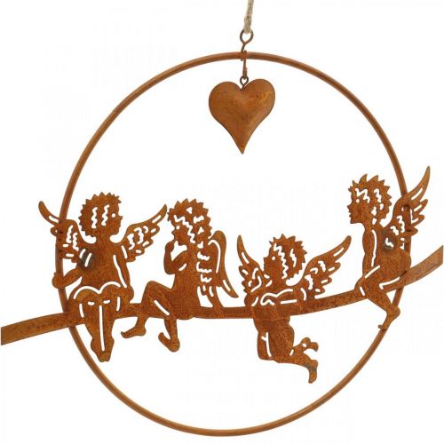Artikel Juleengel i en ring, adventsdekoration, dekorationsring til bryllup, metaldekoration rist i rustfrit stål Ø20cm 3stk