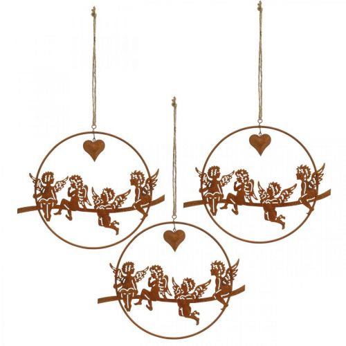 Floristik24 Juleengel i en ring, adventsdekoration, dekorationsring til bryllup, metaldekoration rist i rustfrit stål Ø20cm 3stk