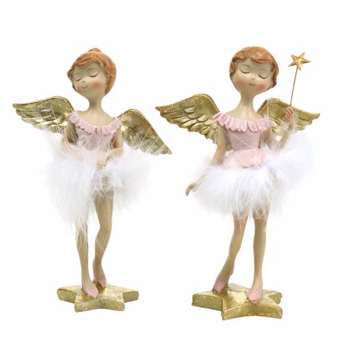Artikel Deco ballerina engelrosa, gylden Ø11,5 H15cm 2stk