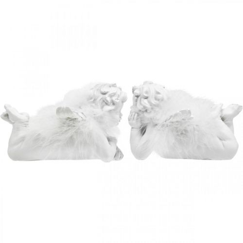 Artikel Engle liggende, juledekoration, engle dekoration med fjer, advent hvid H8 / 8,5cm L14 / 12,5cm sæt af 2 stk.