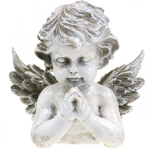 Bedende engel, begravelse blomster, buste af engel figur, grav dekoration H19cm W19.5cm
