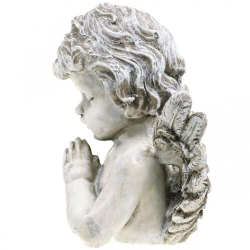 Floristik24 Bedende engel, begravelse blomster, buste af engel figur, grav dekoration H19cm W19.5cm