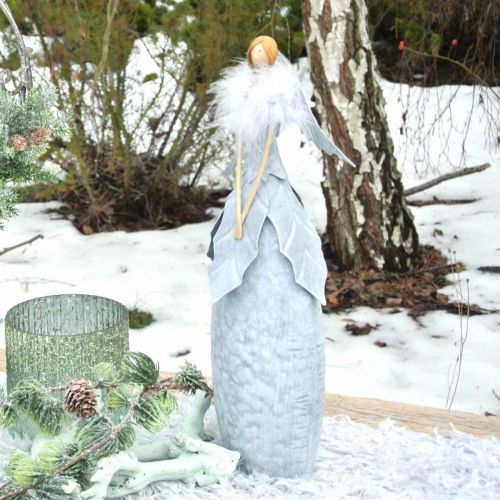 Floristik24 Deco engle figur med fjer boa grå metal dekoration Jul 38cm