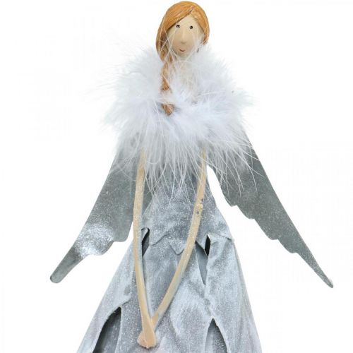 Floristik24 Deco engle figur med fjer boa grå metal dekoration Jul 38cm