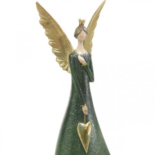 Floristik24 Deco figur engel grøn juleengel med gyldent hjerte H41cm