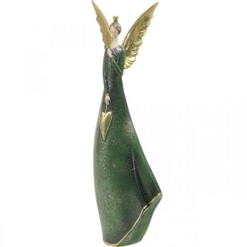 Floristik24 Deco figur engel grøn juleengel med gyldent hjerte H41cm