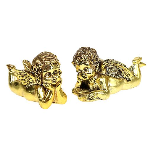 Engel med bog liggende guld 11-13cm 4stk
