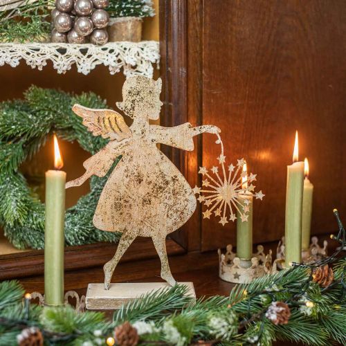 Floristik24 Engel med mælkebøtte, metalpynt til jul, dekorationsfigur Advent gyldent antikt look H27,5cm