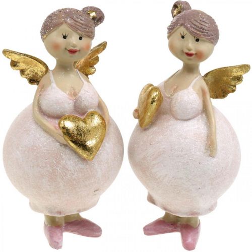 Floristik24 Lyserød engel med hjertepyntfigur Julepynt 7 × 6 × 14cm 2stk