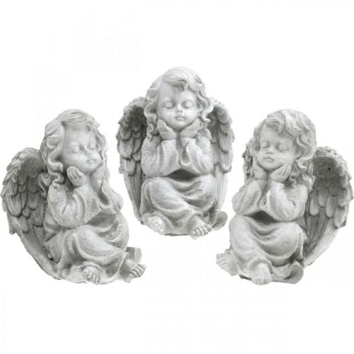 Floristik24 Englefigur lille gravdekoration havefigur grå H9cm 3 stk