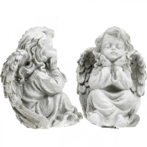 Floristik24 Englefigur lille gravdekoration havefigur grå H9cm 3 stk