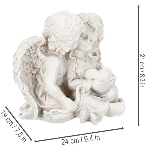 Engledekoration Børne Engelpar med Hjerte Skulptur 24cm | Floristik24.dk