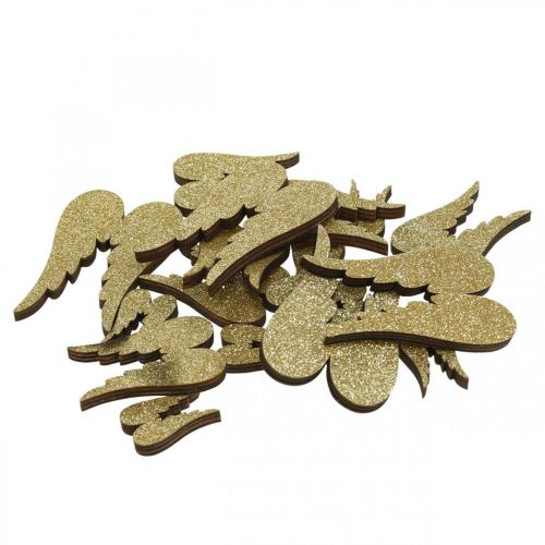 Floristik24 Scatter dekoration, englevinger, adventsdekoration, vinger til dekoration gylden, glitter H7/5/3cm B4,5/3,5/2cm 18 stk.