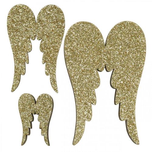 Floristik24 Scatter dekoration, englevinger, adventsdekoration, vinger til dekoration gylden, glitter H7/5/3cm B4,5/3,5/2cm 18 stk.