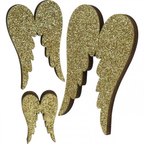 Floristik24 Scatter dekoration, englevinger, adventsdekoration, vinger til dekoration gylden, glitter H7/5/3cm B4,5/3,5/2cm 18 stk.
