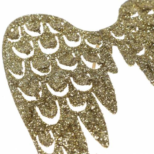 Floristik24 Lysestage englevinger glitter guld 11cm x 9cm 6stk