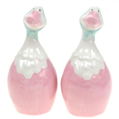 Floristik24 Keramisk påskegås pink, hvid H 11,5cm 4stk