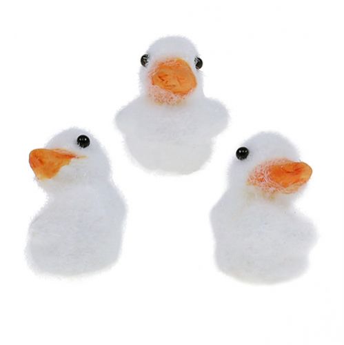 Artikel Duck mini flokket 4 cm hvid 12stk