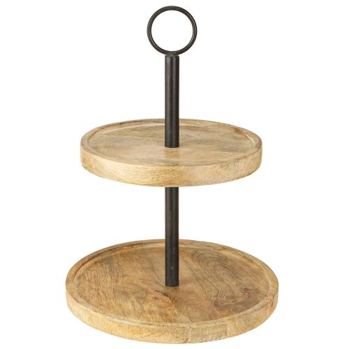 Artikel Etagere 2-lags Træ Metal Rund Natursort H36cm