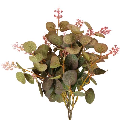 Kunstige eukalyptusgrene med lyserøde blomster, 45 cm, 3 stk.