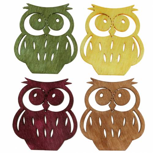 Floristik24 Scatter dekoration ugler træ assorterede farver 4cm 72 stk