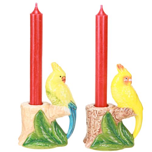 Artikel Eksotisk lysestage keramik fugle håndmalet H14,5cm 2 stk