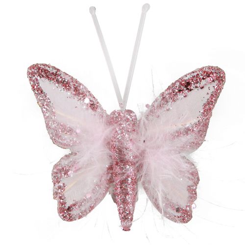 Feather Butterfly Dekoration Clip Pink Hvid 5x4,5cm 4 stk