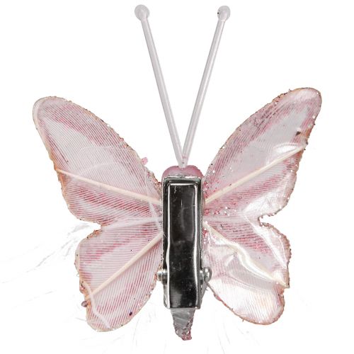 Artikel Feather Butterfly Dekoration Clip Pink Hvid 5x4,5cm 4 stk