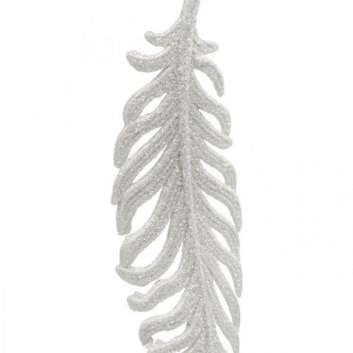 Artikel Fjer til at hænge, juletræspynt, dekorative fjer med glitter, bryllupshvide L19cm 12stk