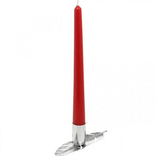 Floristik24 Fjer med lysestage, metalfjedre, lysestage sølv Ø2,2cm L13cm 4stk