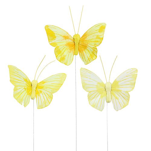 Floristik24 Fjer sommerfugl 10 cm gul 12stk